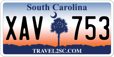 SC license plate XAV753