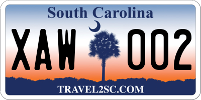 SC license plate XAW002
