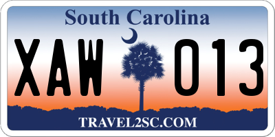SC license plate XAW013