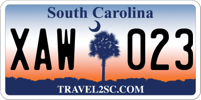 SC license plate XAW023