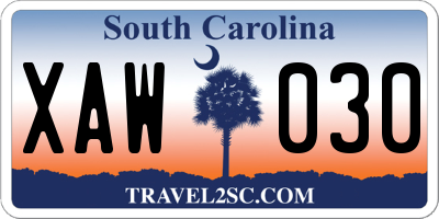 SC license plate XAW030