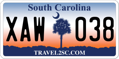 SC license plate XAW038