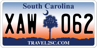 SC license plate XAW062