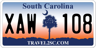 SC license plate XAW108