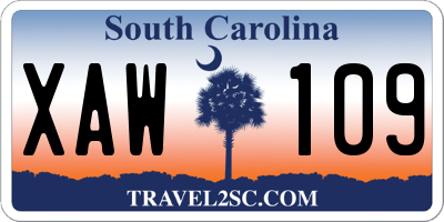 SC license plate XAW109