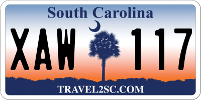 SC license plate XAW117