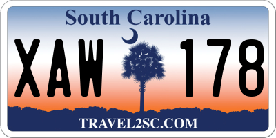 SC license plate XAW178