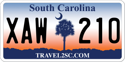 SC license plate XAW210