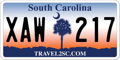 SC license plate XAW217