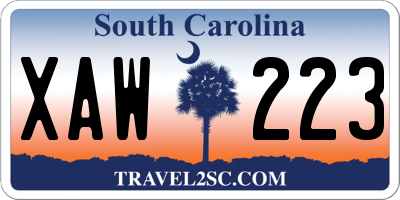SC license plate XAW223