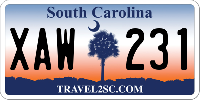 SC license plate XAW231