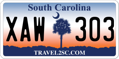 SC license plate XAW303