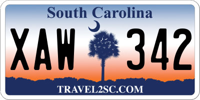 SC license plate XAW342