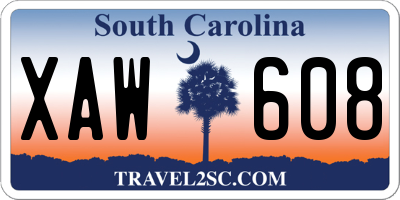 SC license plate XAW608