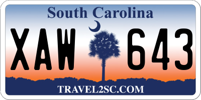 SC license plate XAW643