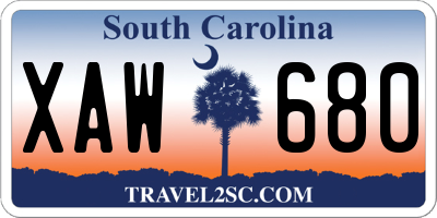 SC license plate XAW680