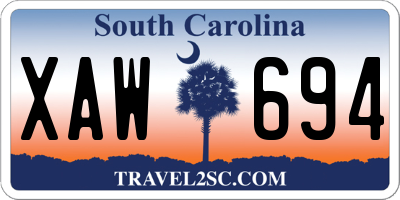 SC license plate XAW694