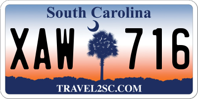 SC license plate XAW716