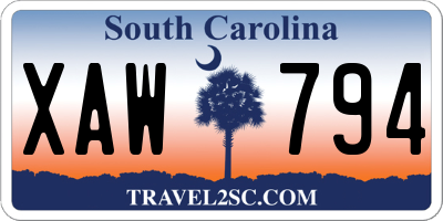 SC license plate XAW794