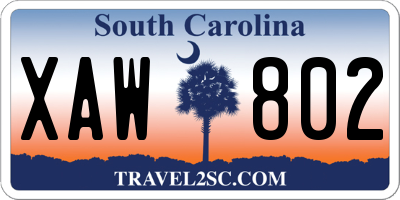 SC license plate XAW802