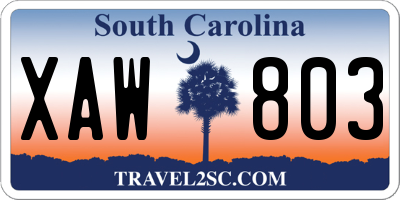 SC license plate XAW803