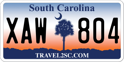 SC license plate XAW804