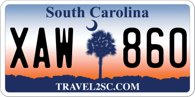 SC license plate XAW860