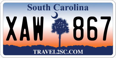 SC license plate XAW867