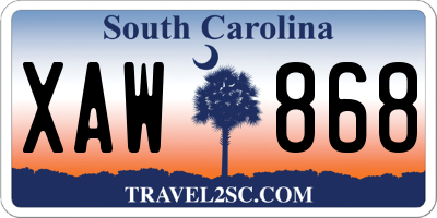 SC license plate XAW868