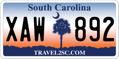 SC license plate XAW892