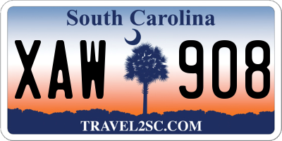 SC license plate XAW908
