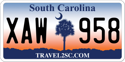 SC license plate XAW958