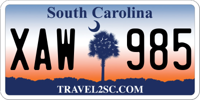 SC license plate XAW985