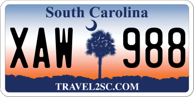 SC license plate XAW988
