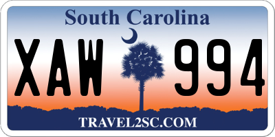 SC license plate XAW994