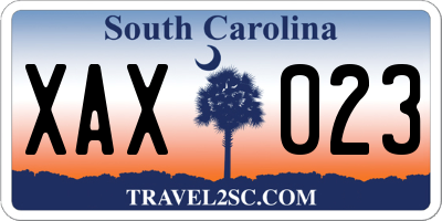 SC license plate XAX023