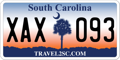 SC license plate XAX093