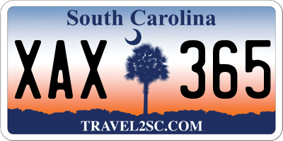 SC license plate XAX365