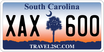 SC license plate XAX600