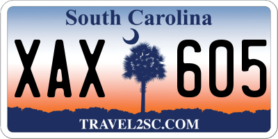 SC license plate XAX605