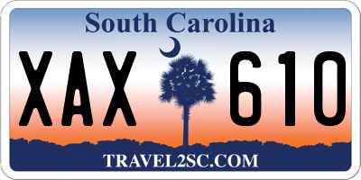 SC license plate XAX610