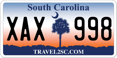 SC license plate XAX998