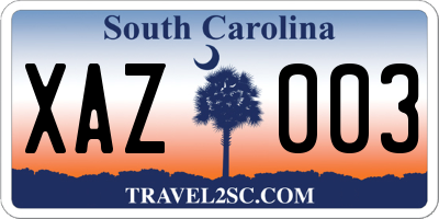 SC license plate XAZ003