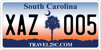 SC license plate XAZ005