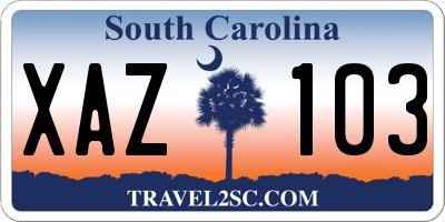 SC license plate XAZ103