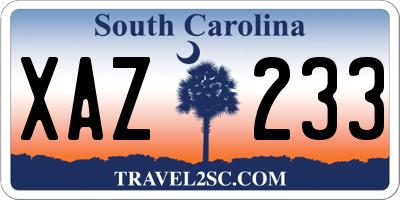 SC license plate XAZ233