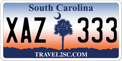 SC license plate XAZ333