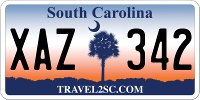 SC license plate XAZ342