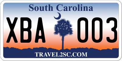 SC license plate XBA003