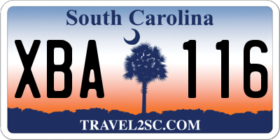 SC license plate XBA116